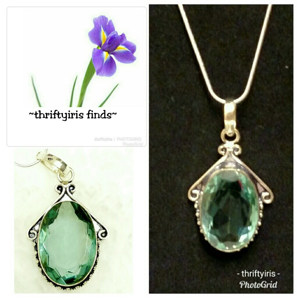 LC-Green Amethyst & Silver Pendant On 18" Chain